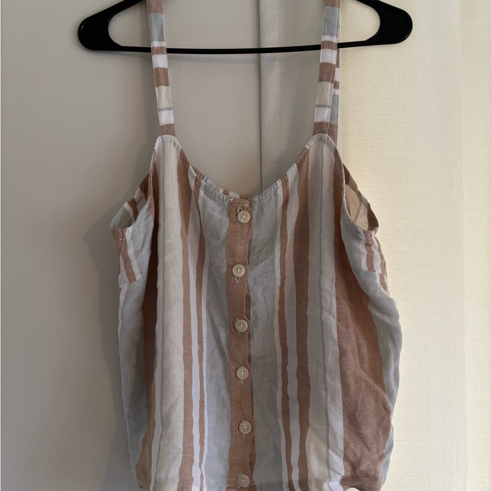 Cream, Blue and Brown Buttoned Tank Top